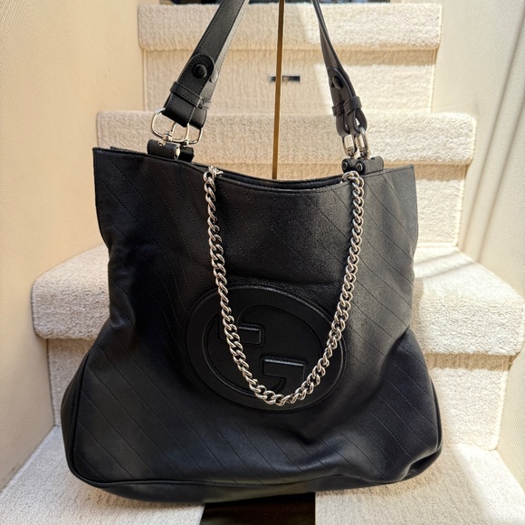 Gucci Handbags - Gucci Sakai Be Green Calfskin Diagonal Stitched Medium Blondie Tote Black